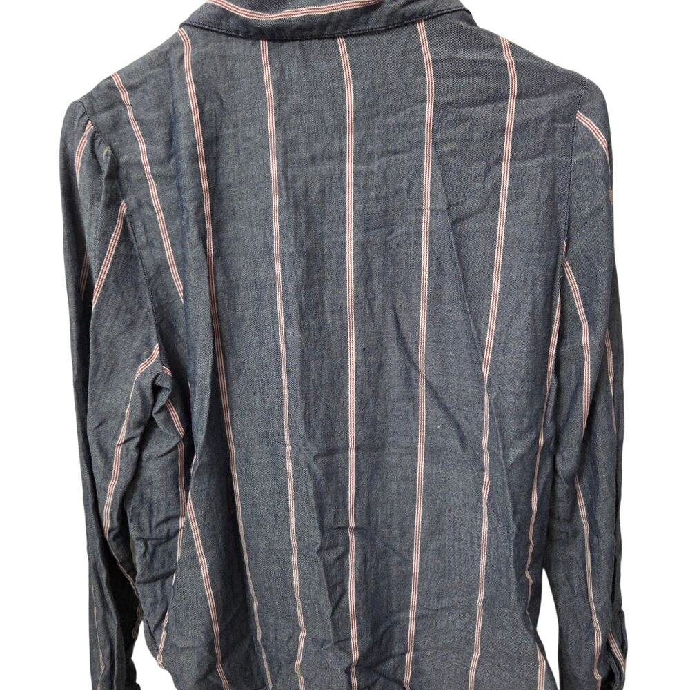 Poly & Esther Woman's Grey with Red and White Stripes Button Down Shirt size M - Picture 8 of 8